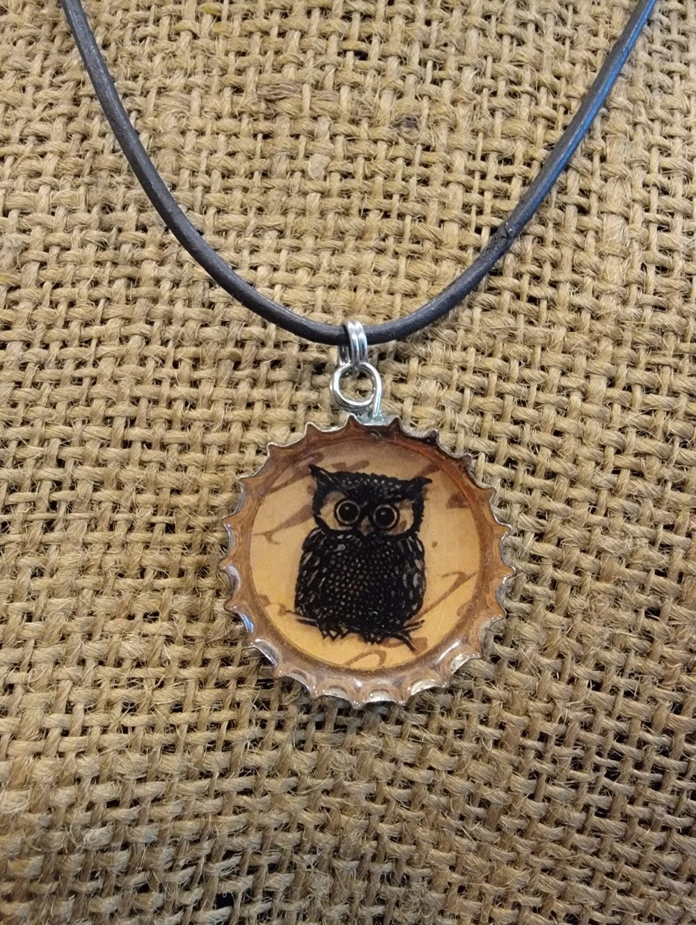 Owl Bottle Cap Pendant Necklace